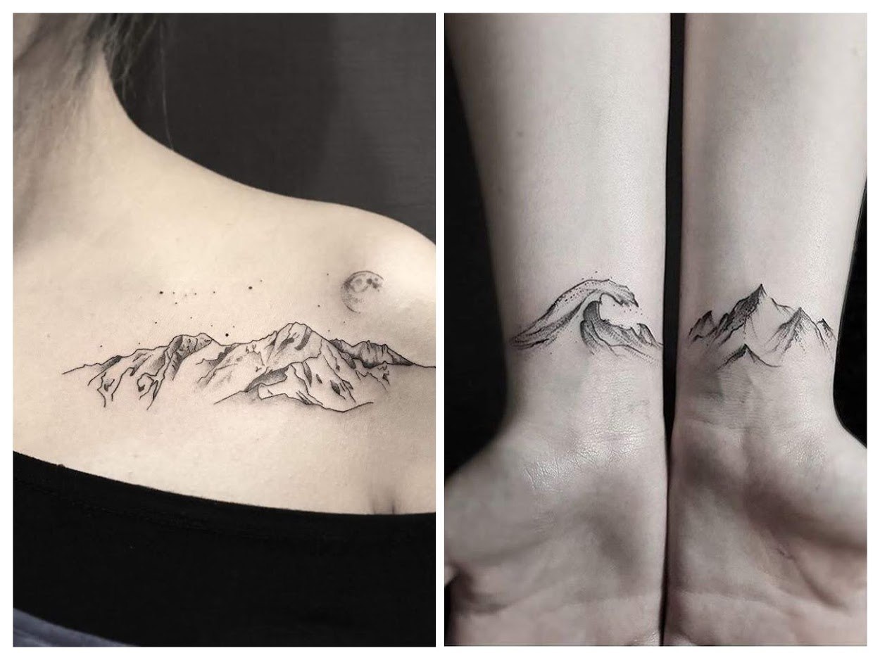 Tatuajes de montañas con árboles
